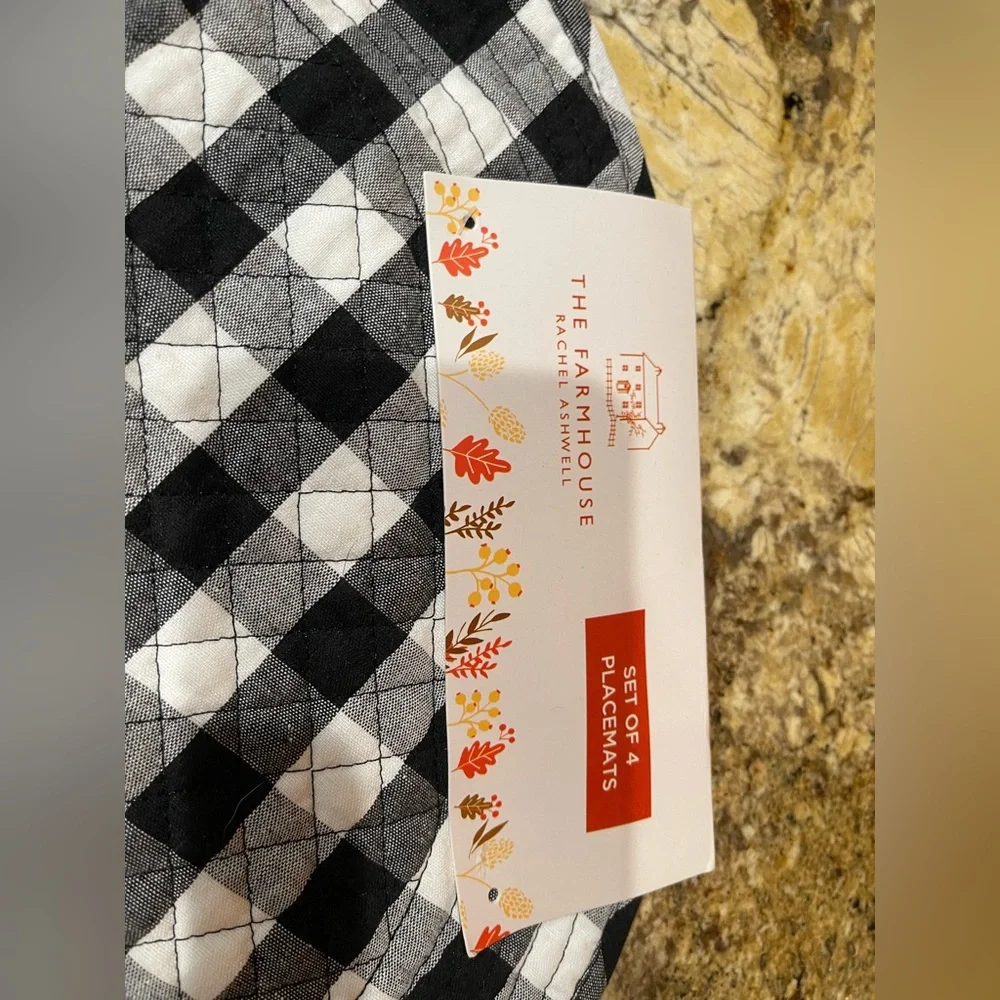 The Farmhouse by Rachel Ashwell gingham check round pumpkin trim placemat set!